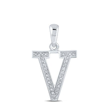 Load image into Gallery viewer, 10kt White Gold Diamond Initial V Letter Pendant: A Personalized Symbol of Elegance and Love Top view from the 10Kt White Gold Womens Round Diamond Initial V Letter Pendant 1 20 Cttwpin210697 collection by Splendid Jewellery