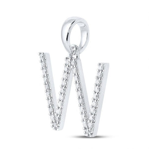 Diamond Initial & Letter Pendant | 10kt White Gold Womens Round Diamond Initial W Letter Pendant 1/4 Cttw | Splendid Jewellery GND