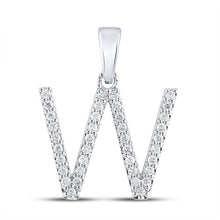 Load image into Gallery viewer, Sparkling Diamond Initial Pendant in 10kt White Gold Top view from the 10Kt White Gold Womens Round Diamond Initial W Letter Pendant 1 4 Cttwpin289245 collection by Splendid Jewellery