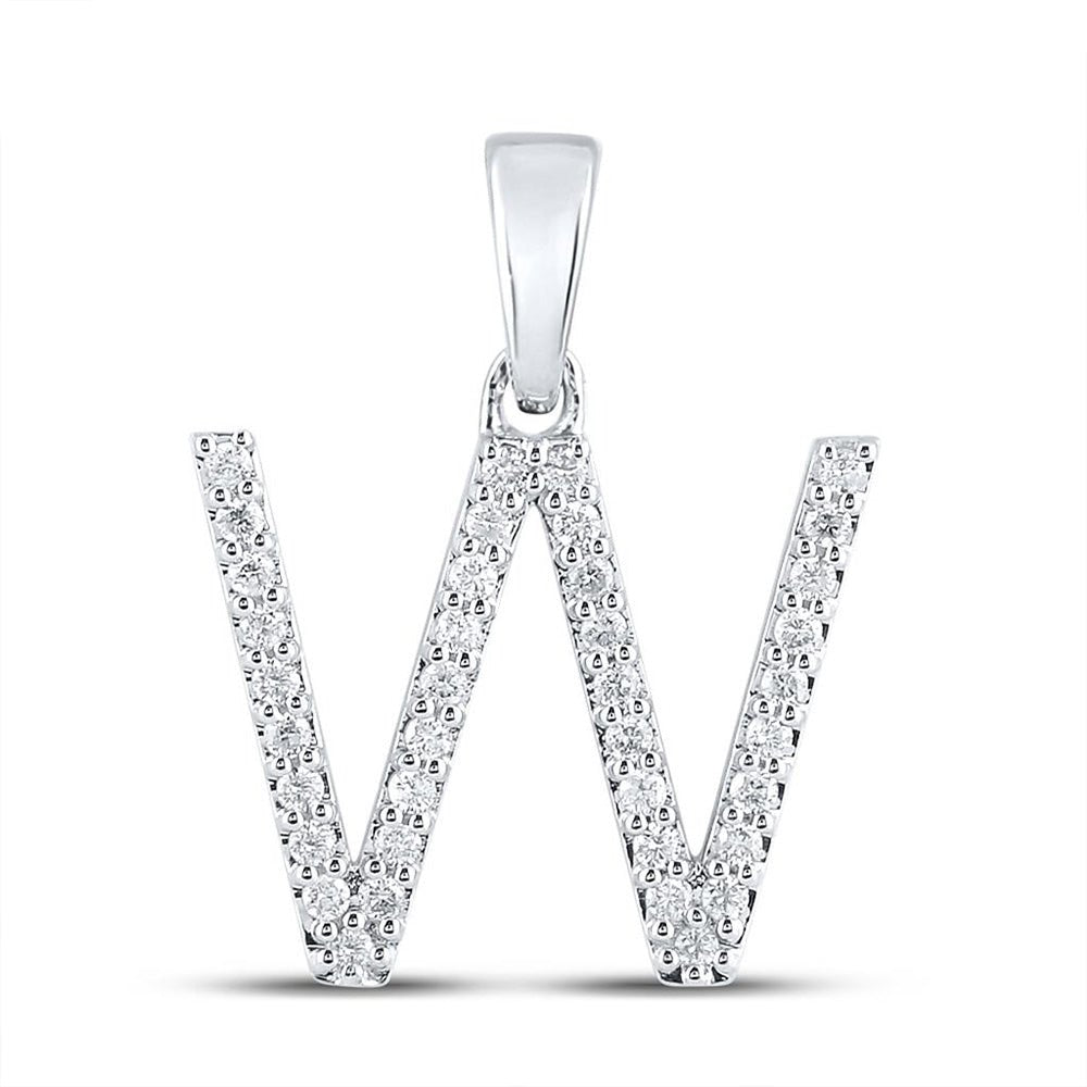 Diamond Initial & Letter Pendant | 10kt White Gold Womens Round Diamond Initial W Letter Pendant 1/4 Cttw | Splendid Jewellery GND