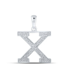 Load image into Gallery viewer, Radiant Reflections: 10kt White Gold Round Diamond Initial X Letter Pendant Top view from the 10Kt White Gold Womens Round Diamond Initial X Letter Pendant 1 10 Cttwpin210699 collection by Splendid Jewellery
