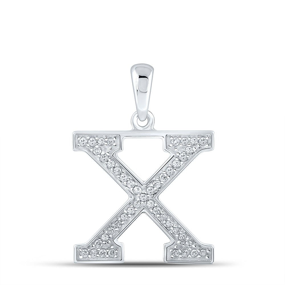 Diamond Initial & Letter Pendant | 10kt White Gold Womens Round Diamond Initial X Letter Pendant 1/10 Cttw | Splendid Jewellery GND