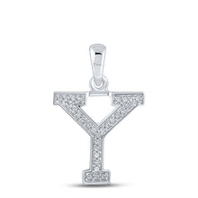 Load image into Gallery viewer, 10kt White Gold Womens Round Diamond Initial Y Letter Pendant - Personalized Elegance Top view from the 10Kt White Gold Womens Round Diamond Initial Y Letter Pendant 1 12 Cttwpin210662 collection by Splendid Jewellery