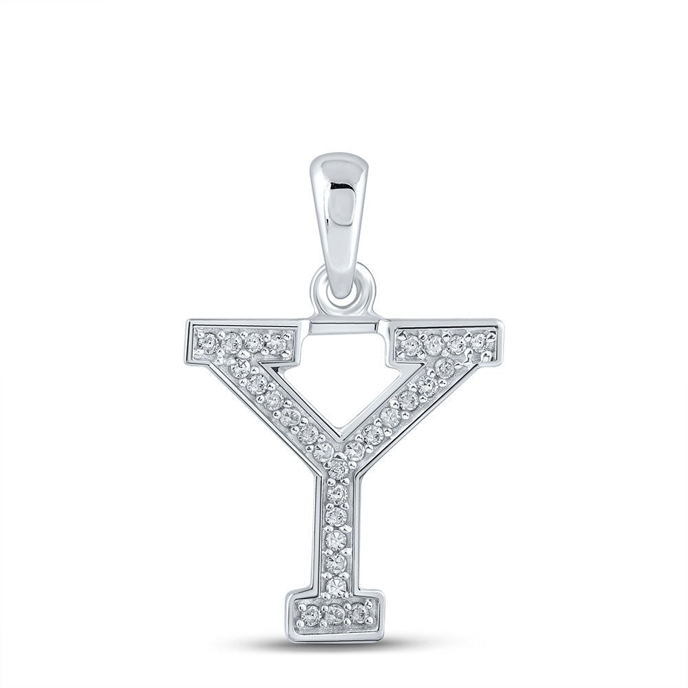 Diamond Initial & Letter Pendant | 10kt White Gold Womens Round Diamond Initial Y Letter Pendant 1/12 Cttw | Splendid Jewellery GND
