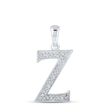 Load image into Gallery viewer, Radiant Reflections: 10kt White Gold Womens Round Diamond Initial Z Letter Pendant Top view from the 10Kt White Gold Womens Round Diamond Initial Z Letter Pendant 1 12 Cttwpin210664 collection by Splendid Jewellery