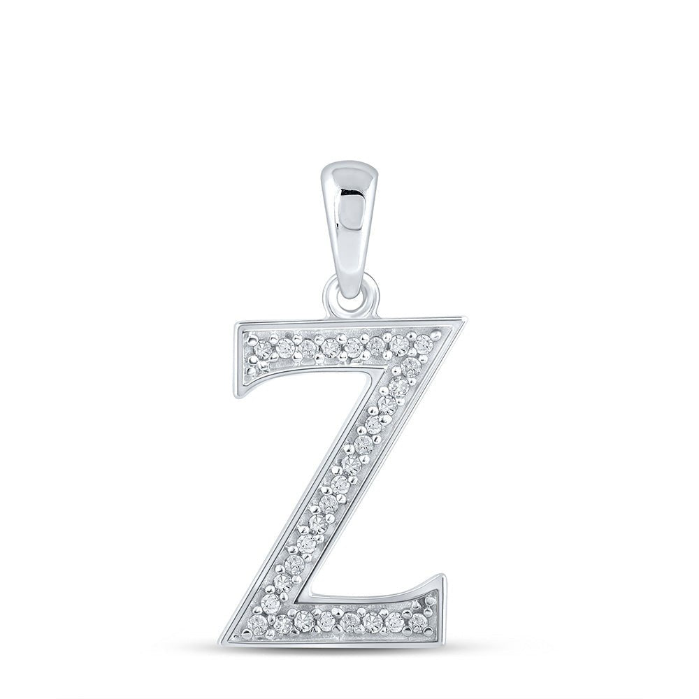 Diamond Initial & Letter Pendant | 10kt White Gold Womens Round Diamond Initial Z Letter Pendant 1/12 Cttw | Splendid Jewellery GND