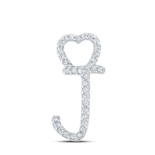 Load image into Gallery viewer, 10kt White Gold Diamond J Heart Initial Pendant | Personalized Letter Necklace with Sparkling Diamonds Top view from the 10Kt White Gold Womens Round Diamond J Heart Letter Pendant 1 10 Cttwpin213928 collection by Splendid Jewellery