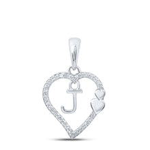 Load image into Gallery viewer, Enchanting Love Letter Diamond Pendant Top view from the 10Kt White Gold Womens Round Diamond J Heart Letter Pendant 1 10 Cttwpin213965 collection by Splendid Jewellery