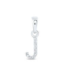 Load image into Gallery viewer, Sparkling Diamond Initial Pendant - Personalized Elegance in 10kt White Gold Top view from the 10Kt White Gold Womens Round Diamond J Initial Letter Pendant 02 Cttwpin216600 collection by Splendid Jewellery