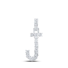 Load image into Gallery viewer, Radiant Reflections: 10kt White Gold Diamond Initial Pendant Top view from the 10Kt White Gold Womens Round Diamond J Initial Letter Pendant 1 12 Cttwpin219117 collection by Splendid Jewellery