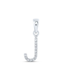 Load image into Gallery viewer, Elegant J Initial Diamond Pendant in 10kt White Gold Top view from the 10Kt White Gold Womens Round Diamond J Initial Letter Pendant 1 20 Cttwpin216134 collection by Splendid Jewellery
