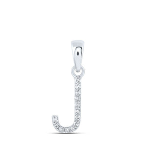 Diamond Initial & Letter Pendant | 10kt White Gold Womens Round Diamond J Initial Letter Pendant 1/20 Cttw | Splendid Jewellery GND