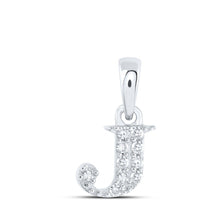 Load image into Gallery viewer, Jewel-Encrusted White Gold J Initial Pendant Top view from the 10Kt White Gold Womens Round Diamond J Initial Letter Pendant 1 20 Cttwpin216284 collection by Splendid Jewellery