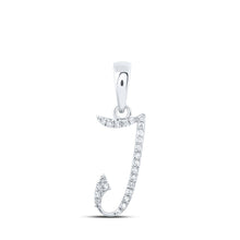 Load image into Gallery viewer, Sparkling Diamond Initial Pendant: 10kt White Gold Womens Round Diamond J Initial Letter Pendant 1/20 Cttw Top view from the 10Kt White Gold Womens Round Diamond J Initial Letter Pendant 1 20 Cttwpin216861 collection by Splendid Jewellery