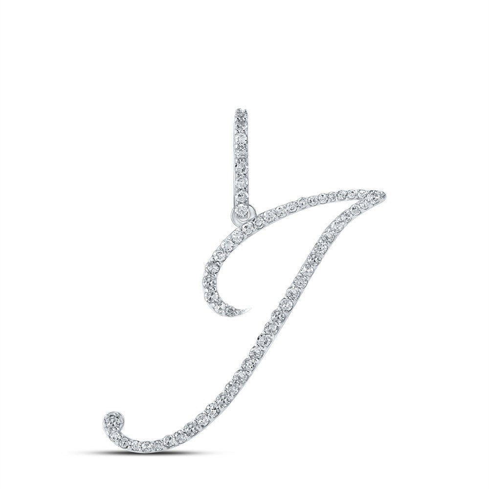 Diamond Initial & Letter Pendant | 10kt White Gold Womens Round Diamond J Initial Letter Pendant 1/3 Cttw | Splendid Jewellery GND
