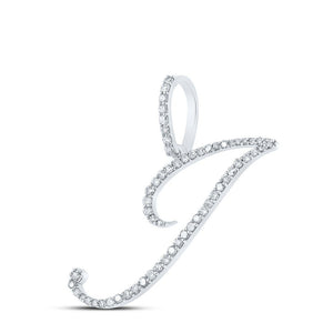 Diamond Initial & Letter Pendant | 10kt White Gold Womens Round Diamond J Initial Letter Pendant 1/3 Cttw | Splendid Jewellery GND