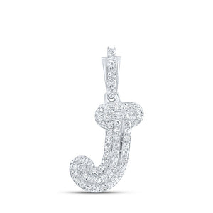 Diamond Initial & Letter Pendant | 10kt White Gold Womens Round Diamond J Initial Letter Pendant 1/6 Cttw | Splendid Jewellery GND