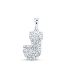 Load image into Gallery viewer, Elegant Diamond Monogram Pendant | 10kt White Gold Womens Round Diamond J Initial Pendant 1/6 Cttw Top view from the 10Kt White Gold Womens Round Diamond J Initial Letter Pendant 1 6 Cttwpin216032 collection by Splendid Jewellery