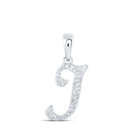 10kt White Gold Round Diamond Initial Pendant - Elegant and Personalized Jewelry Piece Top view from the 10Kt White Gold Womens Round Diamond J Initial Letter Pendant 1 8 Cttwpin216361 collection by Splendid Jewellery