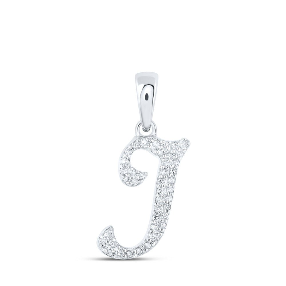Diamond Initial & Letter Pendant | 10kt White Gold Womens Round Diamond J Initial Letter Pendant 1/8 Cttw | Splendid Jewellery GND