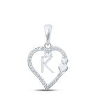 Captivating Love Diamond Initial Pendant Top view from the 10Kt White Gold Womens Round Diamond K Heart Letter Pendant 1 10 Cttwpin213961 collection by Splendid Jewellery