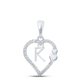 Captivating Love Diamond Initial Pendant Top view from the 10Kt White Gold Womens Round Diamond K Heart Letter Pendant 1 10 Cttwpin213961 collection by Splendid Jewellery