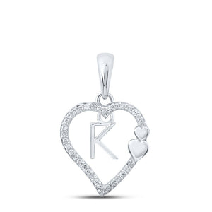 Diamond Initial & Letter Pendant | 10kt White Gold Womens Round Diamond K Heart Letter Pendant 1/10 Cttw | Splendid Jewellery GND