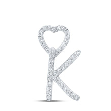 Load image into Gallery viewer, Sparkling Love Initial Pendant - 10kt White Gold Womens Round Diamond K Heart Letter Pendant 1/8 Cttw Top view from the 10Kt White Gold Womens Round Diamond K Heart Letter Pendant 1 8 Cttwpin213929 collection by Splendid Jewellery