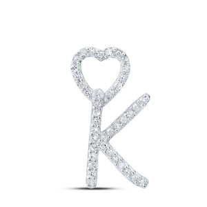 Diamond Initial & Letter Pendant | 10kt White Gold Womens Round Diamond K Heart Letter Pendant 1/8 Cttw | Splendid Jewellery GND
