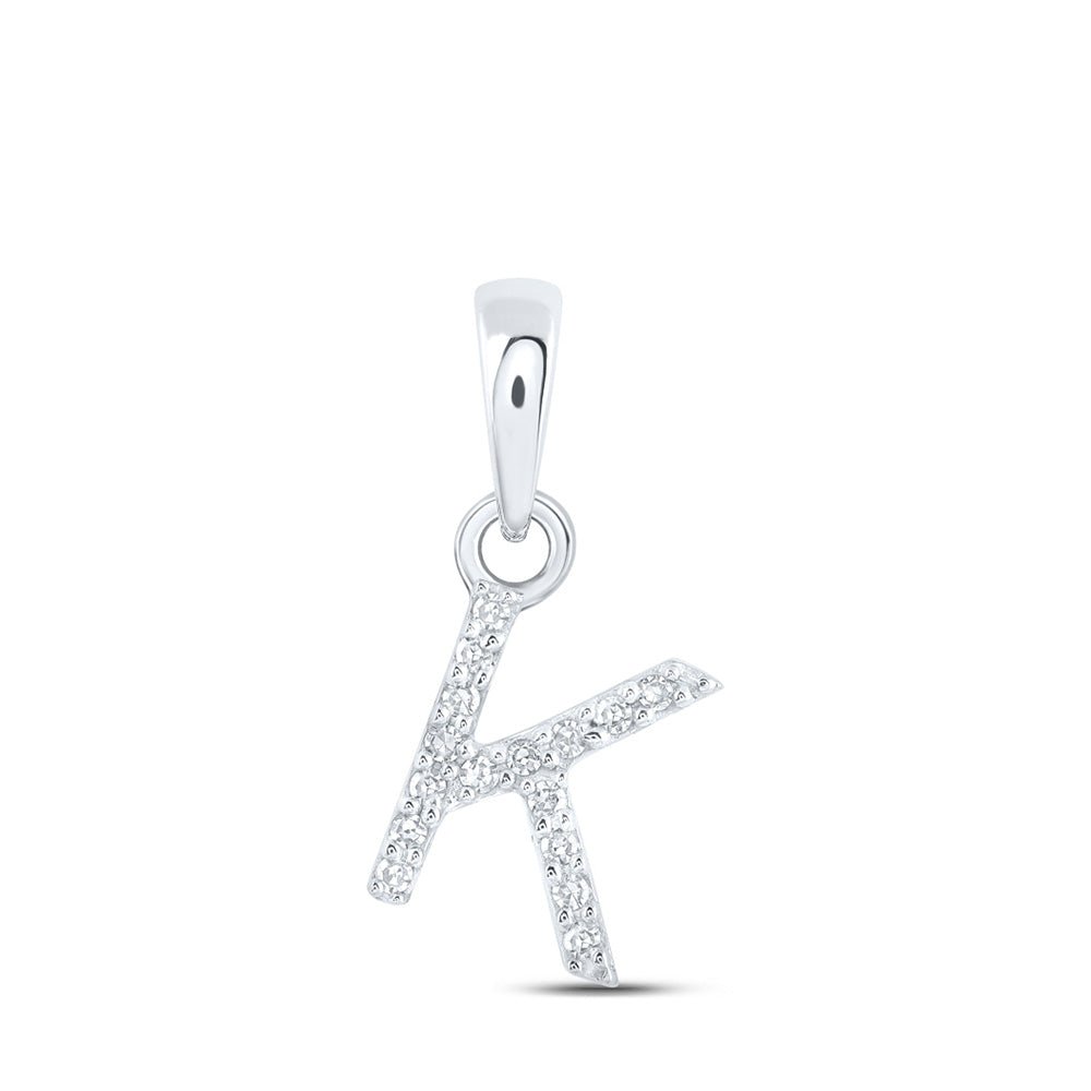 Diamond Initial & Letter Pendant | 10kt White Gold Womens Round Diamond K Initial Letter Pendant .03 Cttw | Splendid Jewellery GND