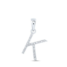 Load image into Gallery viewer, 10kt White Gold Diamond Initial Pendant - Personalized Elegance Top view from the 10Kt White Gold Womens Round Diamond K Initial Letter Pendant 1 10 Cttwpin216133 collection by Splendid Jewellery