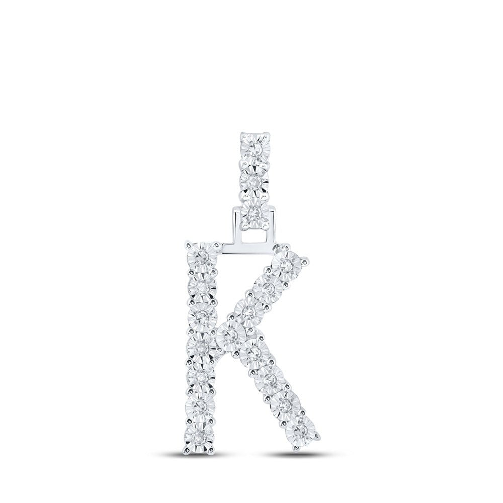 Diamond Initial & Letter Pendant | 10kt White Gold Womens Round Diamond K Initial Letter Pendant 1/10 Cttw | Splendid Jewellery GND