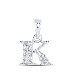 Diamond Initial & Letter Pendant | 10kt White Gold Womens Round Diamond K Initial Letter Pendant 1/12 Cttw | Splendid Jewellery GND