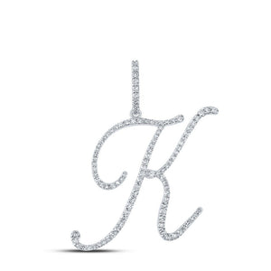 Diamond Initial & Letter Pendant | 10kt White Gold Womens Round Diamond K Initial Letter Pendant 1/2 Cttw | Splendid Jewellery GND
