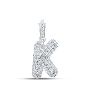 Diamond Initial & Letter Pendant | 10kt White Gold Womens Round Diamond K Initial Letter Pendant 1/5 Cttw | Splendid Jewellery GND