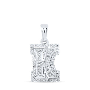 Diamond Initial & Letter Pendant | 10kt White Gold Womens Round Diamond K Initial Letter Pendant 1/5 Cttw | Splendid Jewellery GND