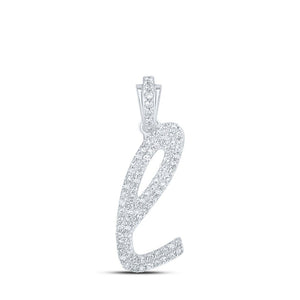 Diamond Initial & Letter Pendant | 10kt White Gold Womens Round Diamond L Cursive Initial Letter Pendant 3/8 Cttw | Splendid Jewellery GND