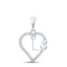 Load image into Gallery viewer, Romantic Diamond Heart Initial Pendant in 10kt White Gold Top view from the 10Kt White Gold Womens Round Diamond L Heart Letter Pendant 1 10 Cttwpin213966 collection by Splendid Jewellery
