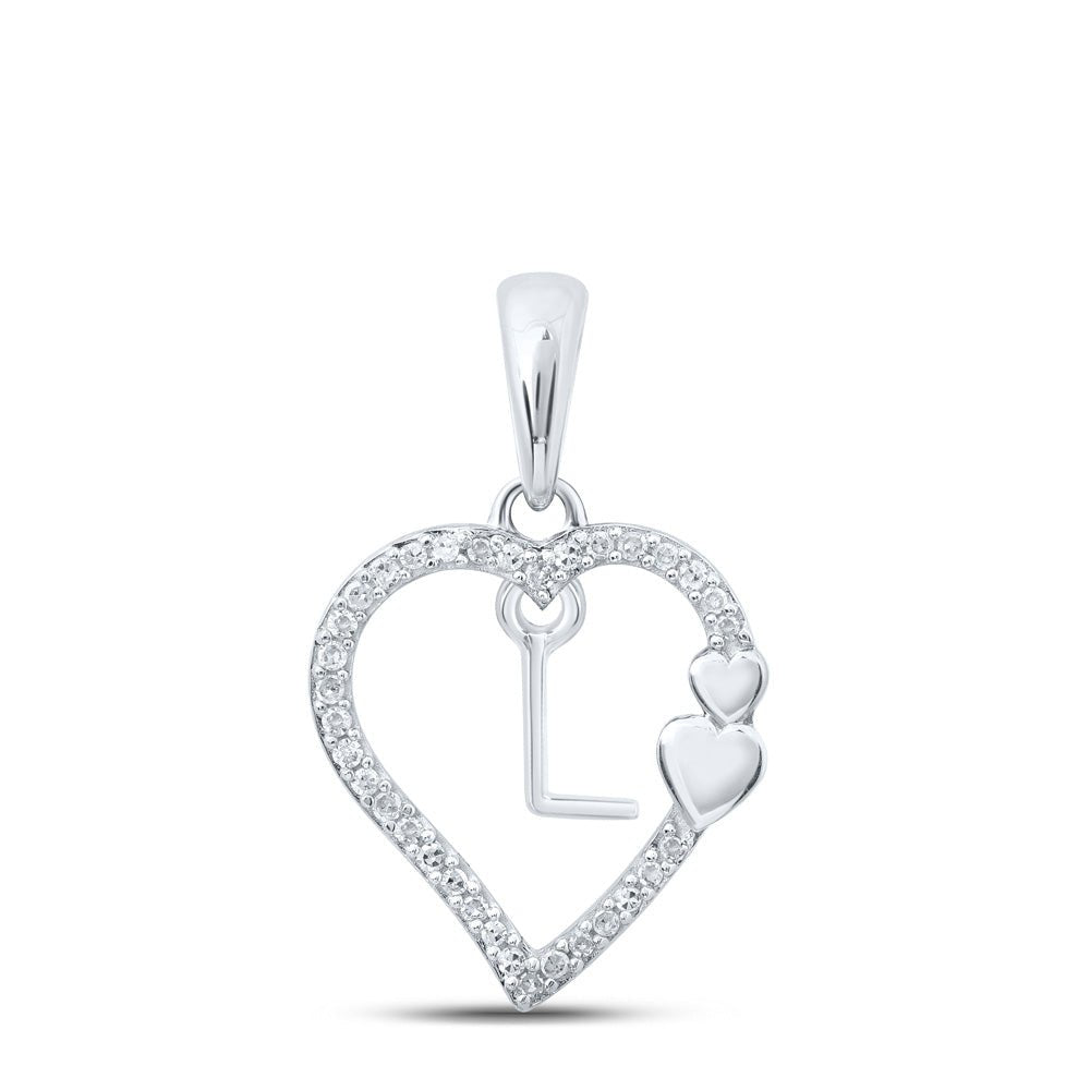 Diamond Initial & Letter Pendant | 10kt White Gold Womens Round Diamond L Heart Letter Pendant 1/10 Cttw | Splendid Jewellery GND