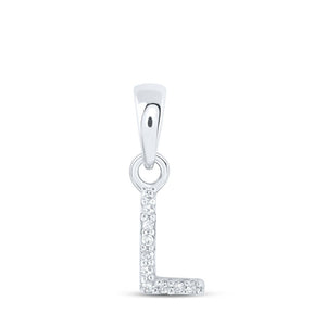 Diamond Initial & Letter Pendant | 10kt White Gold Womens Round Diamond L Initial Letter Pendant .02 Cttw | Splendid Jewellery GND