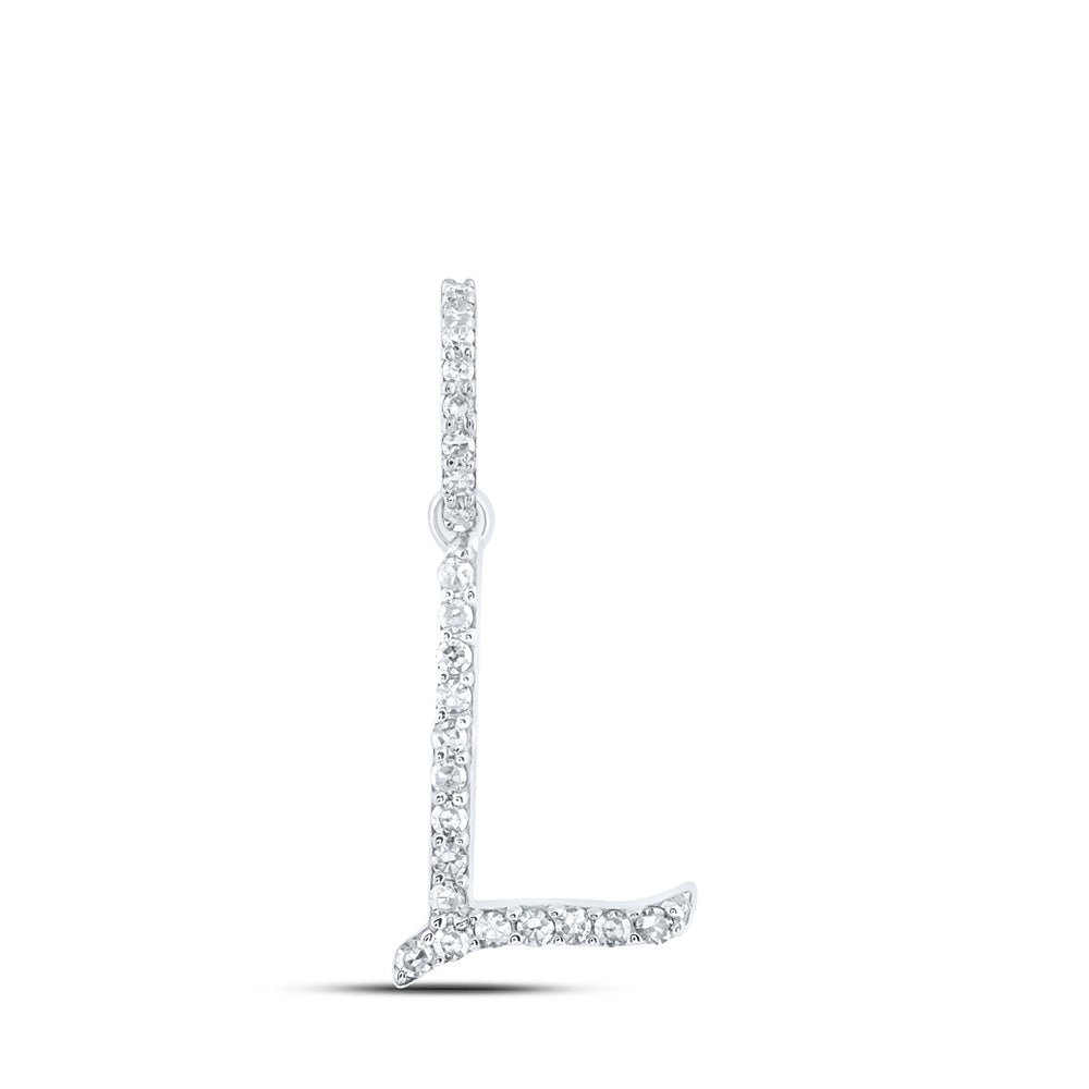 Diamond Initial & Letter Pendant | 10kt White Gold Womens Round Diamond L Initial Letter Pendant 1/10 Cttw | Splendid Jewellery GND
