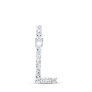 Diamond Initial & Letter Pendant | 10kt White Gold Womens Round Diamond L Initial Letter Pendant 1/12 Cttw | Splendid Jewellery GND