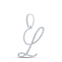 Load image into Gallery viewer, 10kt White Gold Diamond Initial Pendant | Personalized Letter Necklace with Round Diamonds Side view from the 10Kt White Gold Womens Round Diamond L Initial Letter Pendant 1 2 Cttwpin217028 collection by Splendid Jewellery
