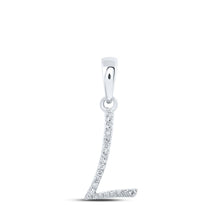 Load image into Gallery viewer, 10kt White Gold Diamond Initial &amp; Letter Pendant - Radiant Elegance for Every Occasion Top view from the 10Kt White Gold Womens Round Diamond L Initial Letter Pendant 1 20 Cttwpin216107 collection by Splendid Jewellery
