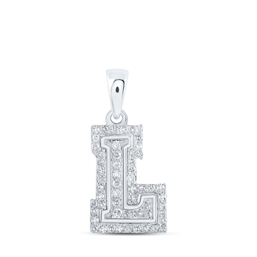 Diamond Initial & Letter Pendant | 10kt White Gold Womens Round Diamond L Initial Letter Pendant 1/6 Cttw | Splendid Jewellery GND