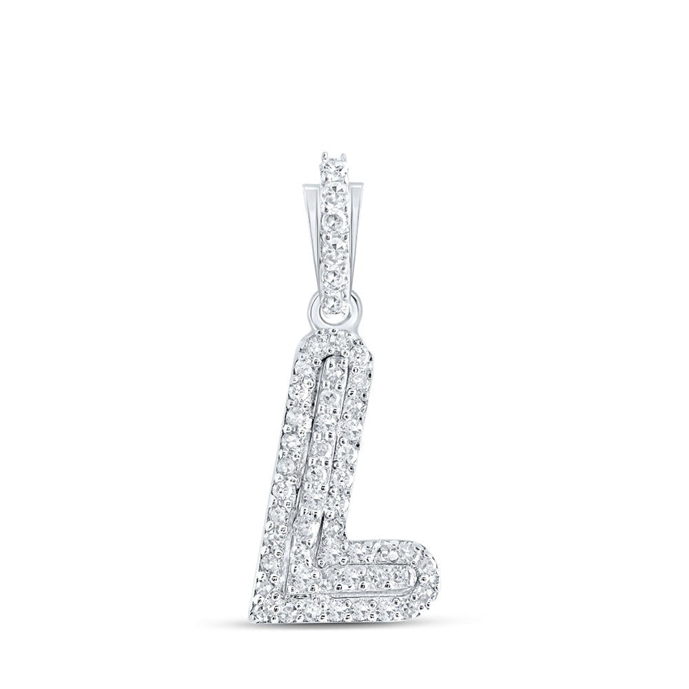 Diamond Initial & Letter Pendant | 10kt White Gold Womens Round Diamond L Initial Letter Pendant 1/8 Cttw | Splendid Jewellery GND