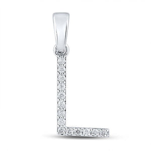 Diamond Initial & Letter Pendant | 10kt White Gold Womens Round Diamond L Initial Letter Pendant 1/8 Cttw | Splendid Jewellery GND