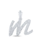 10kt White Gold Diamond Initial & Letter Pendant - A Timeless Expression of Elegance and Personalized Style Top view from the 10Kt White Gold Womens Round Diamond M Cursive Initial Letter Pendant 1 2 Cttwpin216785 collection by Splendid Jewellery