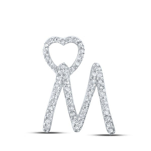 Diamond Initial & Letter Pendant | 10kt White Gold Womens Round Diamond M Heart Letter Pendant 1/6 Cttw | Splendid Jewellery GND