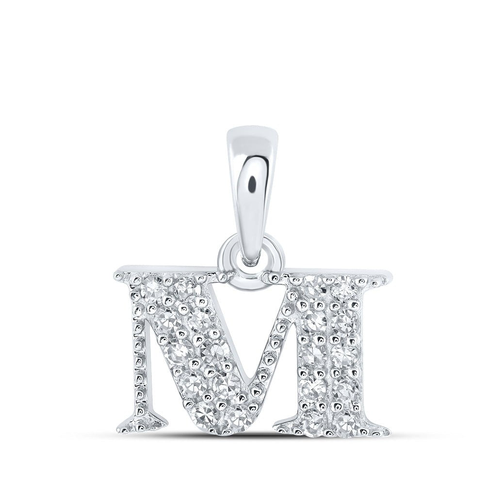 Diamond Initial & Letter Pendant | 10kt White Gold Womens Round Diamond M Initial Letter Pendant 1/10 Cttw | Splendid Jewellery GND